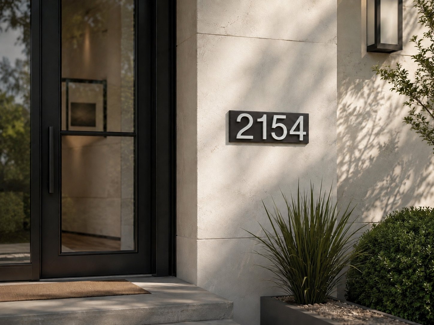 ArchStone GFRC address plaque beside a front entry