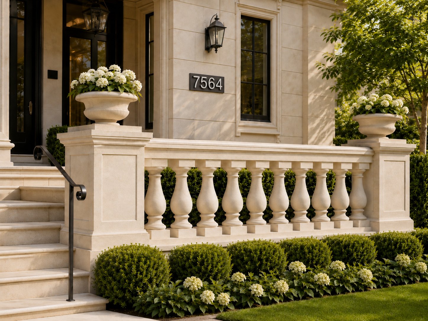 Premium residential facade with a handcrafted GFRC address plaque installed near the entry