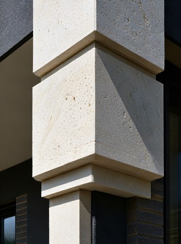 Exterior decorative corner stone on modern building