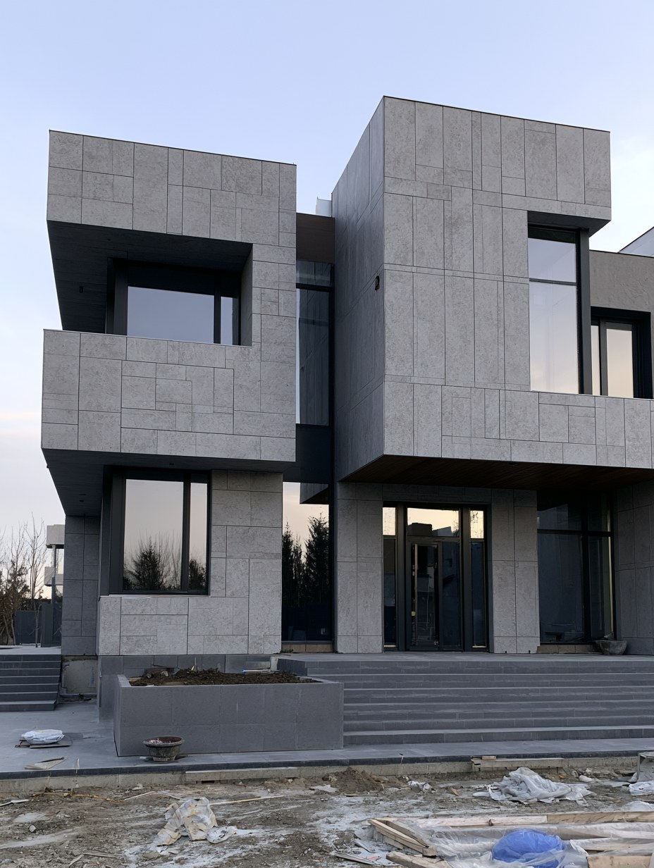 Modern exterior with sandstone-style facade stonework
