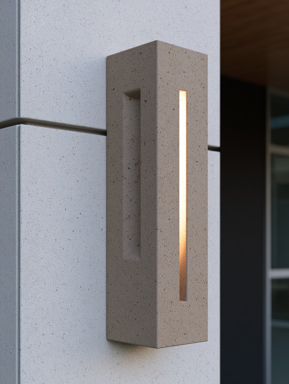 Side view of a sandstone-style exterior wall lamp
