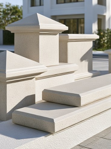 Sandstone-style wall coping and pillar cap system